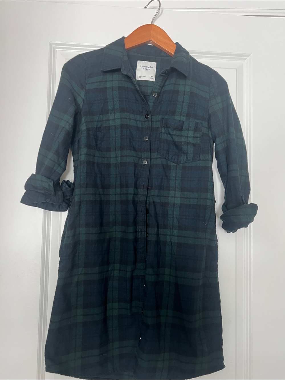 Abercrombie & Fitch Green Plaid Button-Down Shirt Dress